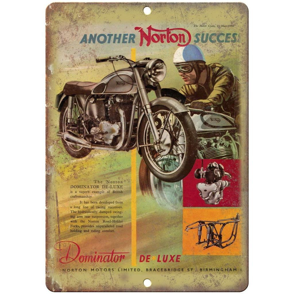 Norton Motorcycle Dominator de Luxe Ad 10" x 7" Reproduction Metal Sign F19