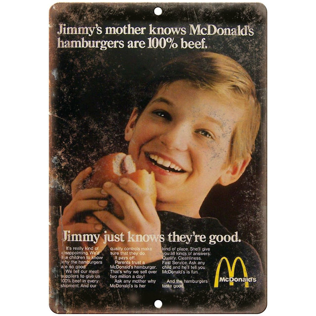 McDonald's Hamburger Jimmy Knows Ad 10" X 7" Reproduction Metal Sign N220