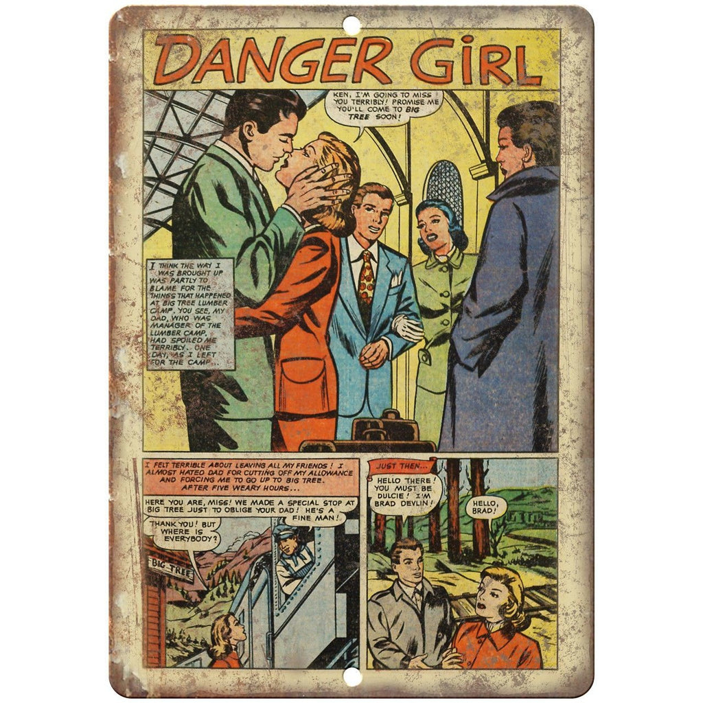 Ace Comics Danger Girl Vintage Comic Strip 10" X 7" Reproduction Metal Sign J393
