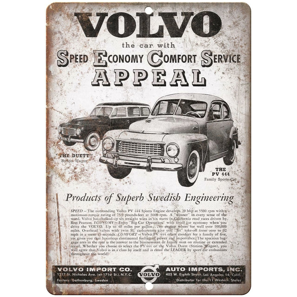 RARE Volvo Duett PV 444 Family Sports Car 10" x 7" Reproduction Metal Sign