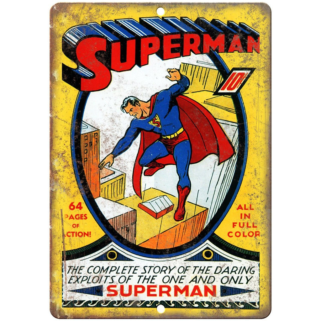 Superman Vintage Comic Book Cover 10" X 7" Reproduction Metal Sign J298