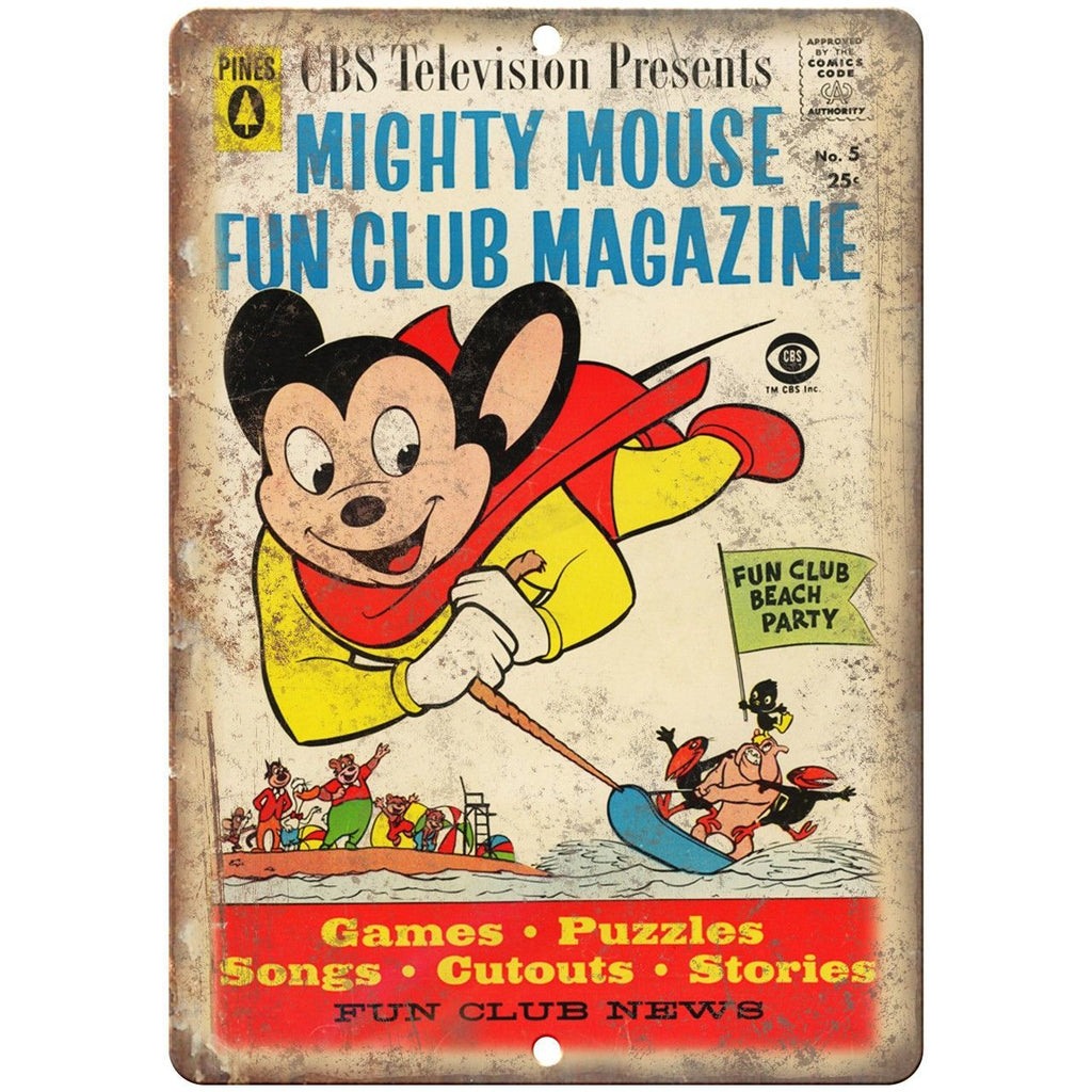 Mighty Mouse Fun Club Vintage Comic 10" X 7" Reproduction Metal Sign J272