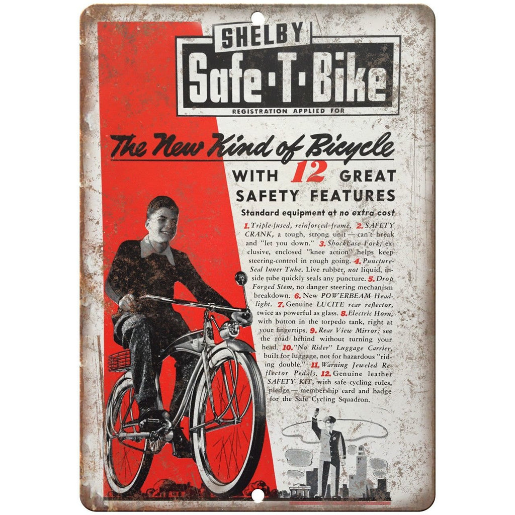 Shelby Safe T Bike Bicycle Vintage Ad 10" x 7" Reproduction Metal Sign B289