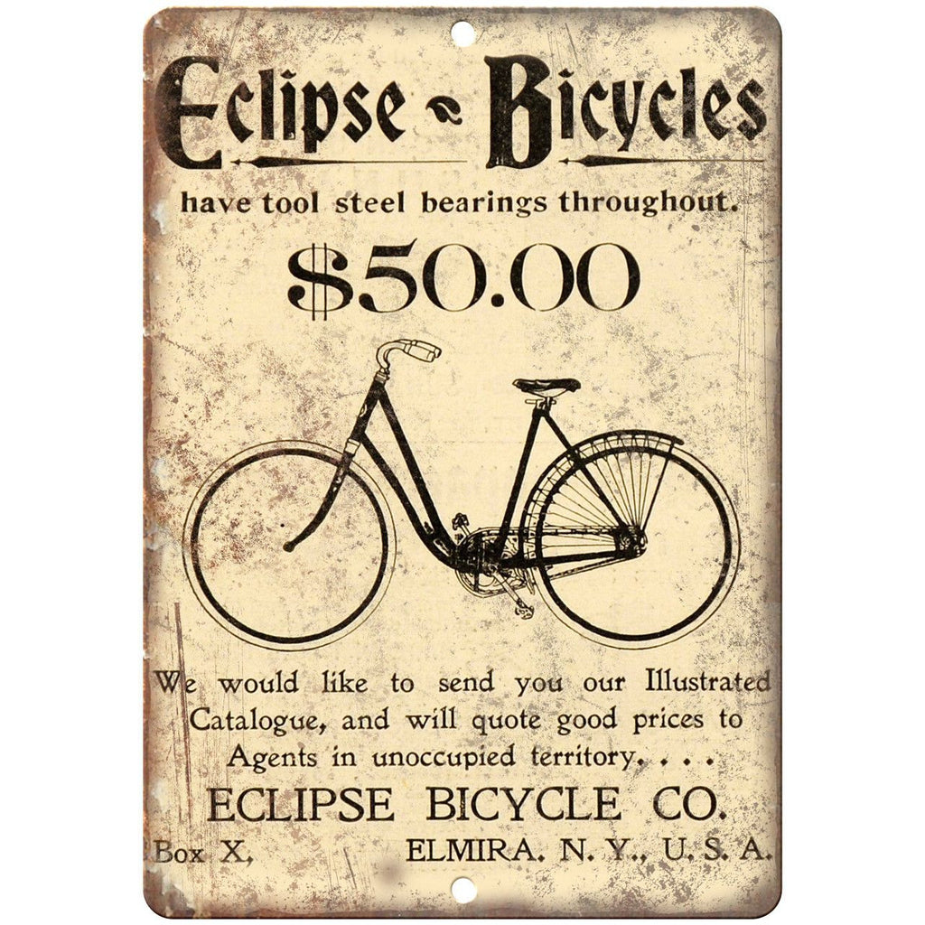 Eclipse Bicycle Co. Vintage Art Ad 10" x 7" Reproduction Metal Sign B420