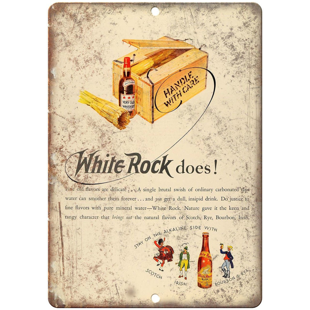 White Rock Wiskey Vintage Ad 10" X 7" Reproduction Metal Sign N319