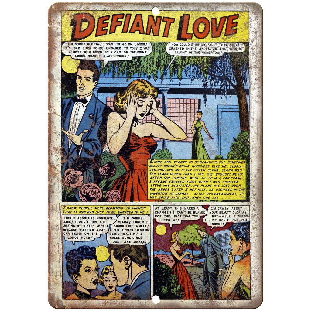 Ace Comics Defiant Love Comic Strip 10" X 7" Reproduction Metal Sign J396