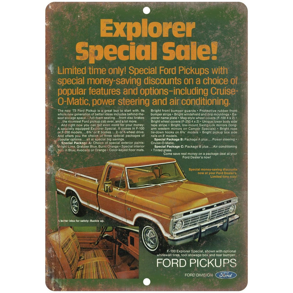 1973 - Ford Pickup Cruise O-Matic Vintage Ad - 10" x 7" Retro Look Metal Sign