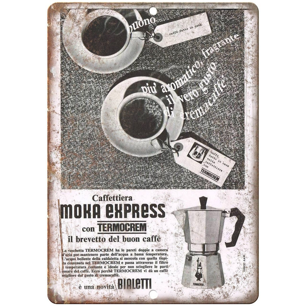 Moka Express Bialetti Vintage Ad 9" x 12" Reproduction Metal Sign N106