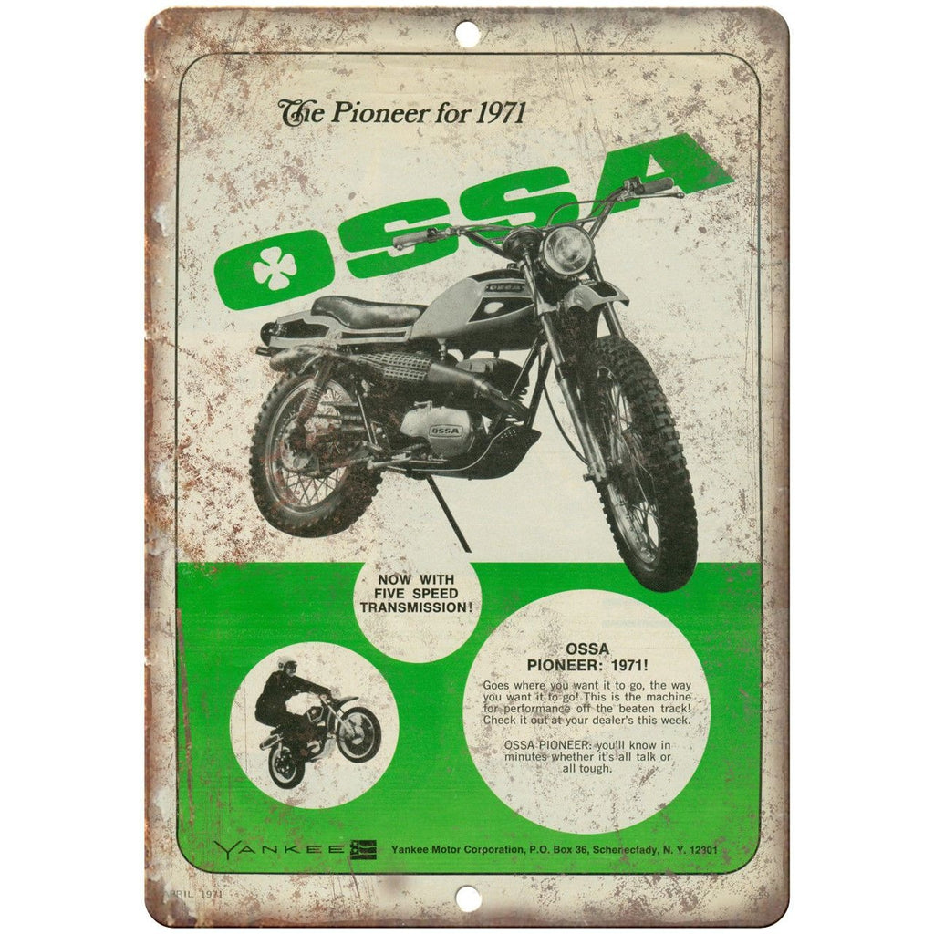 1971 OSSA Pioneer Motorcycle Vintage Ad 10" x 7" Reproduction Metal Sign A370