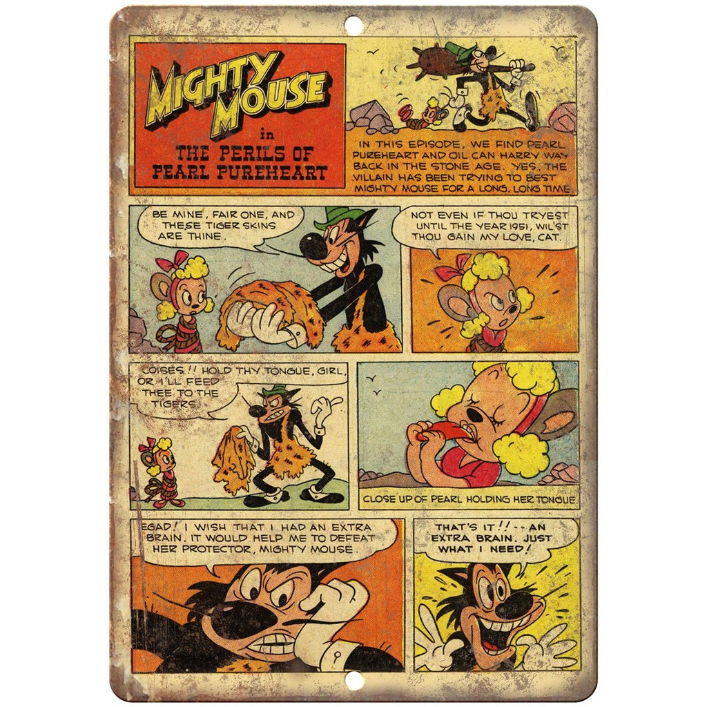 Mighty Mouse Vintage Comic Strip Art 10" X 7" Reproduction Metal Sign J276