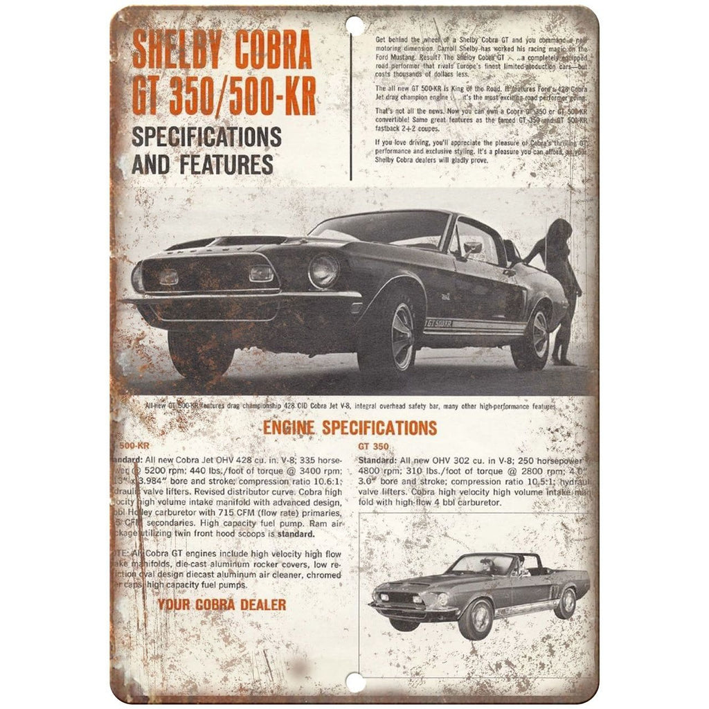 1968 Ford Mustang Shelby Cobra GT 350 10" x 7" Reproduction Metal Sign