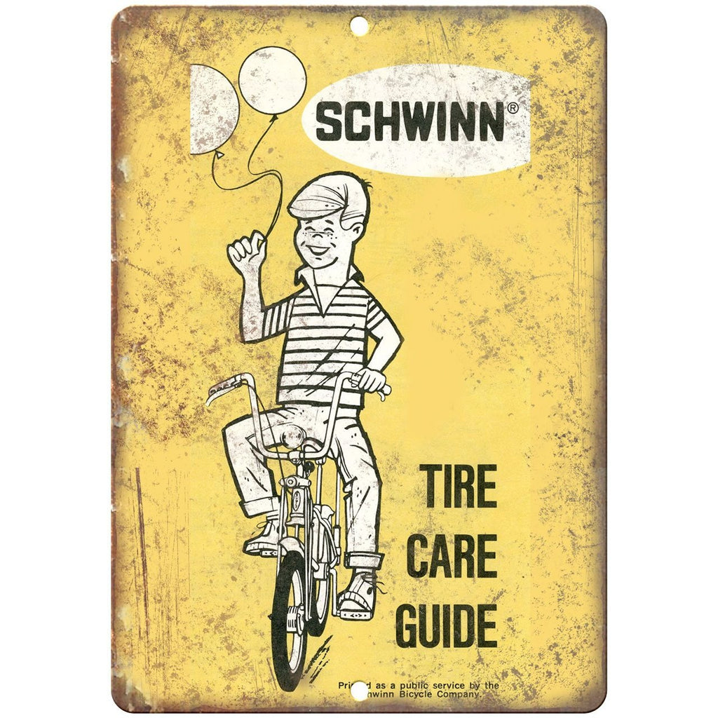 Schwinn Bicycles Tire Care Guide Catalog Cover - 10" x 7" Retro Look Metal Sign