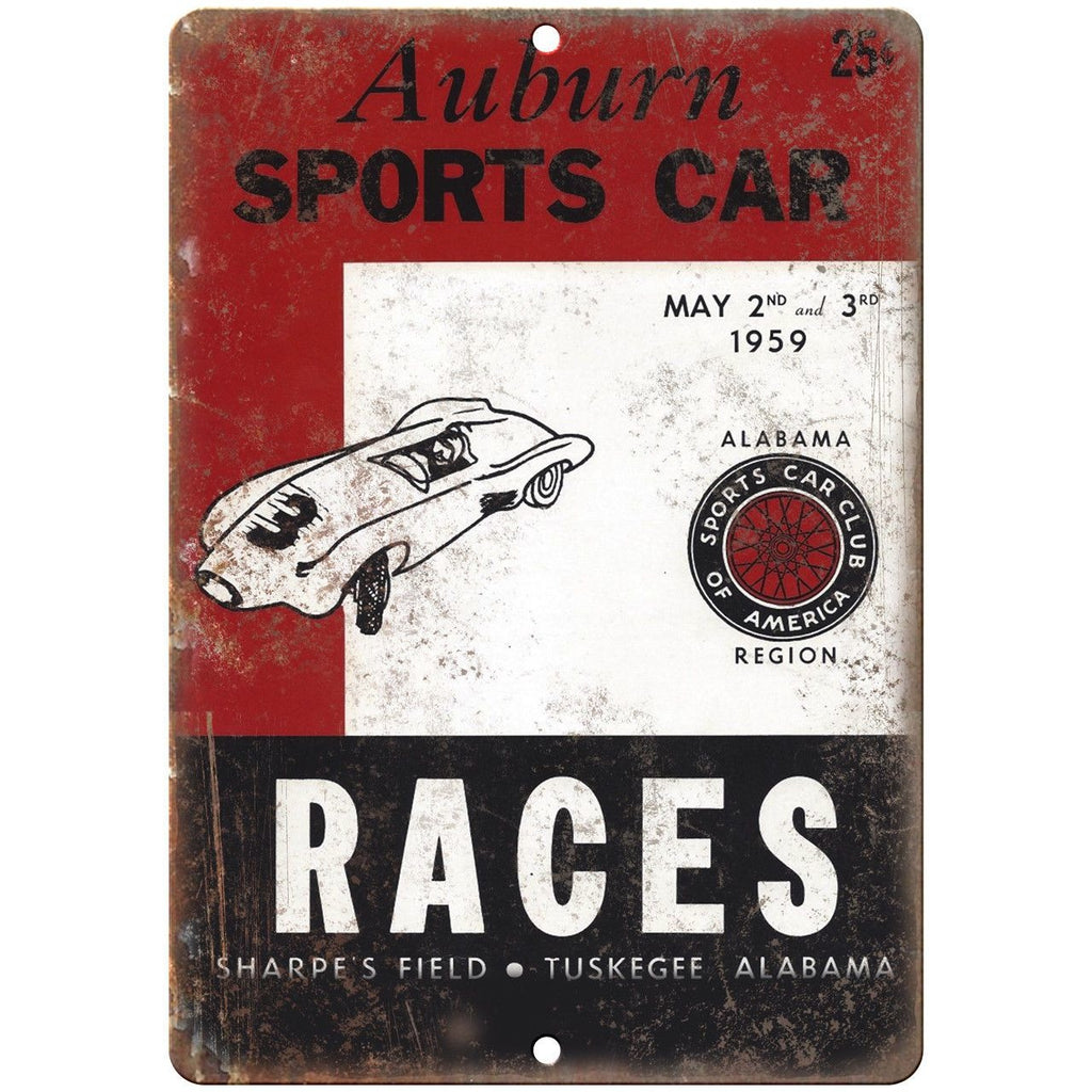 Auburn Sports Car Races Sharpes Field 10" X 7" Reproduction Metal Sign A603