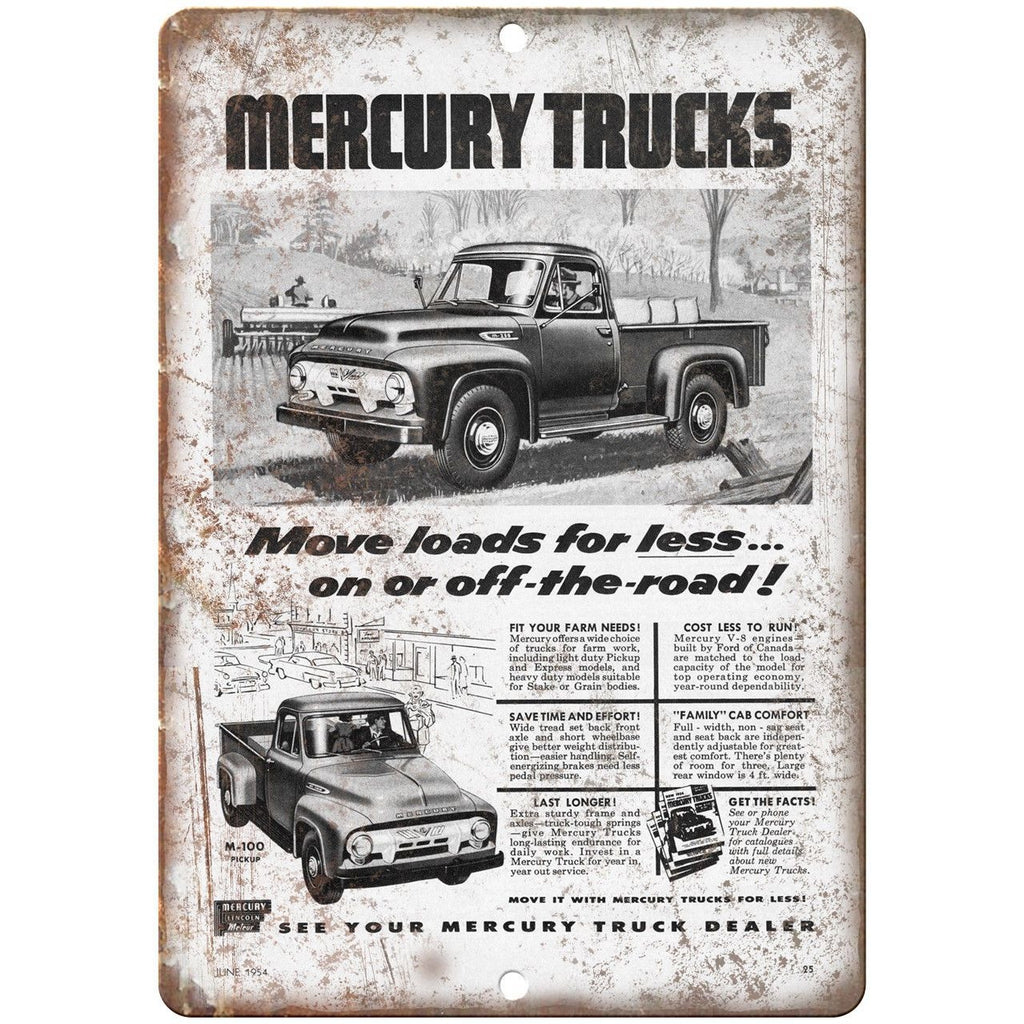 Mercury Trucks M-100 Automobile Ad 10" x 7" Reproduction Metal Sign A310