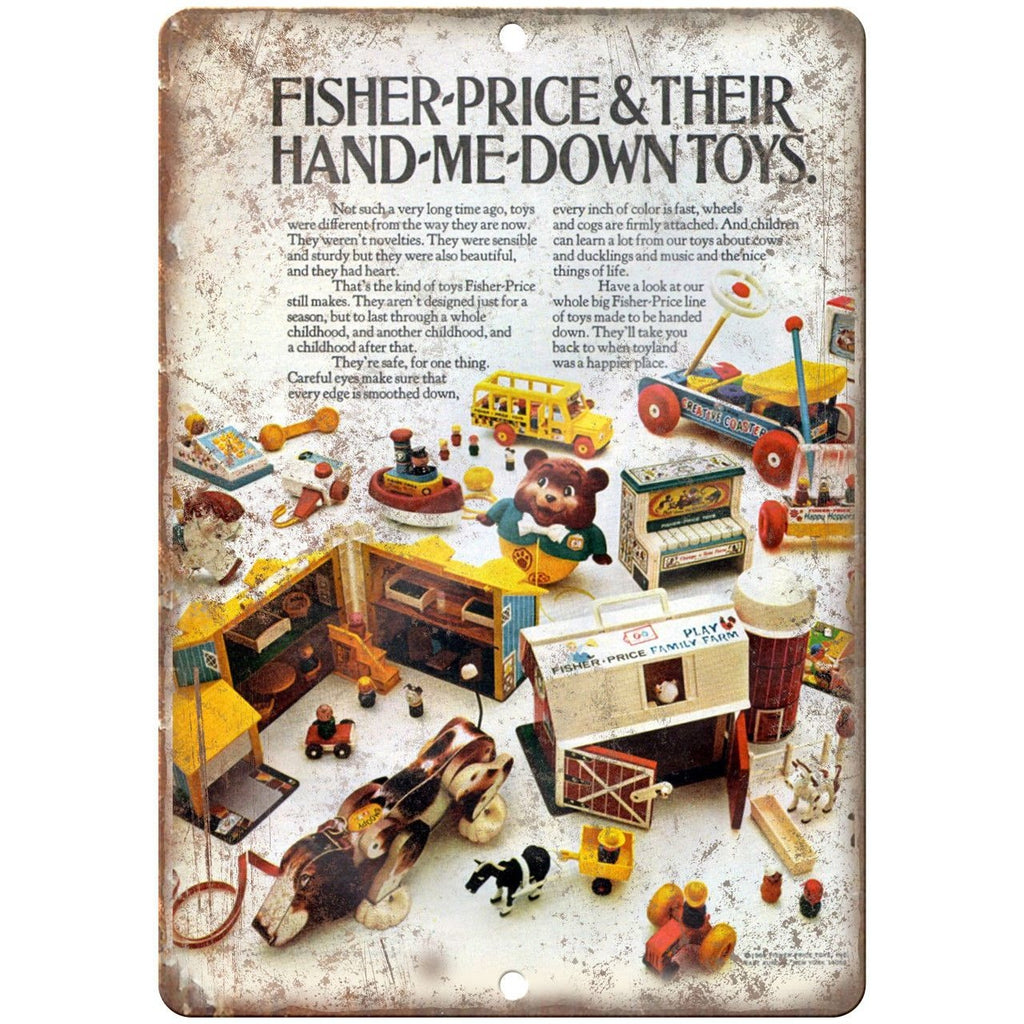Fisher-Price Hand Me Down Toy Vintage Ad 10"X7" Reproduction Metal Sign ZD14