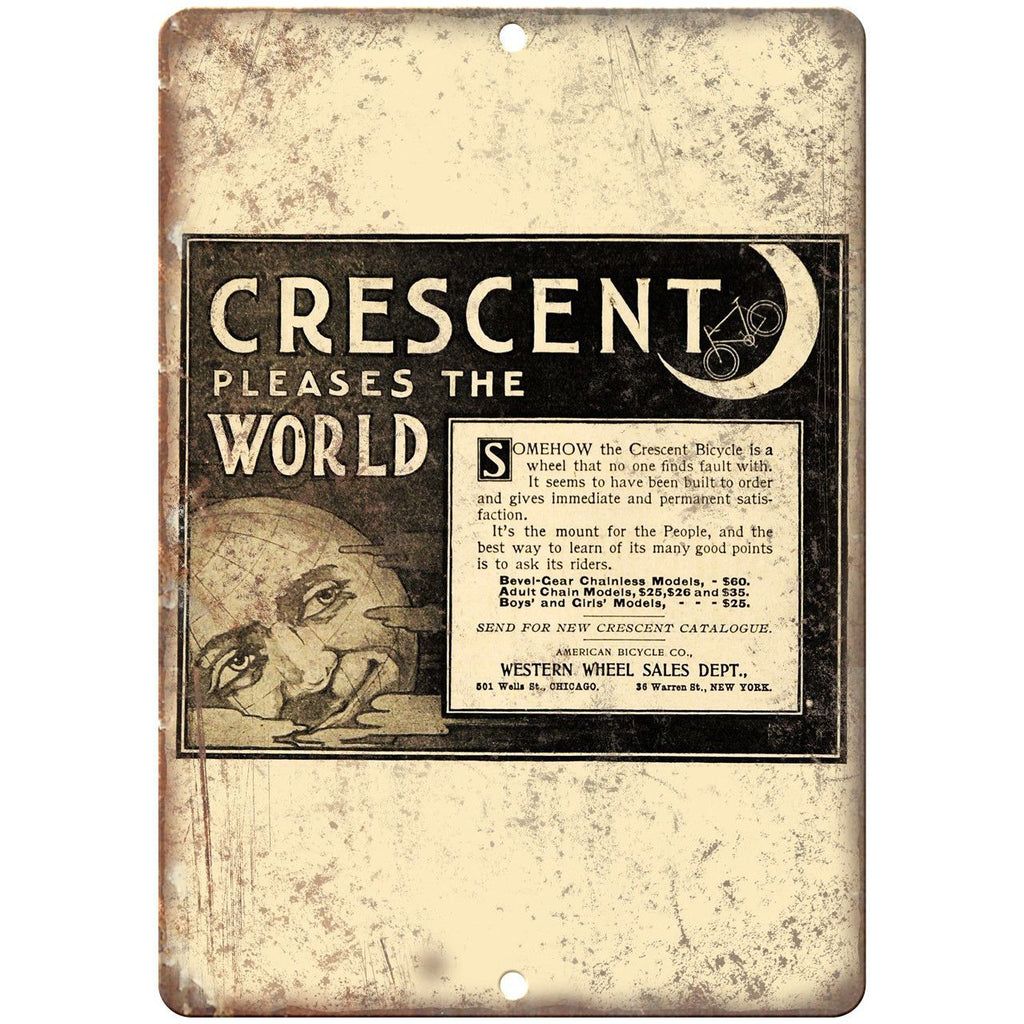 Crescent Bicycle Vintage Art Ad 10" x 7" Reproduction Metal Sign B434