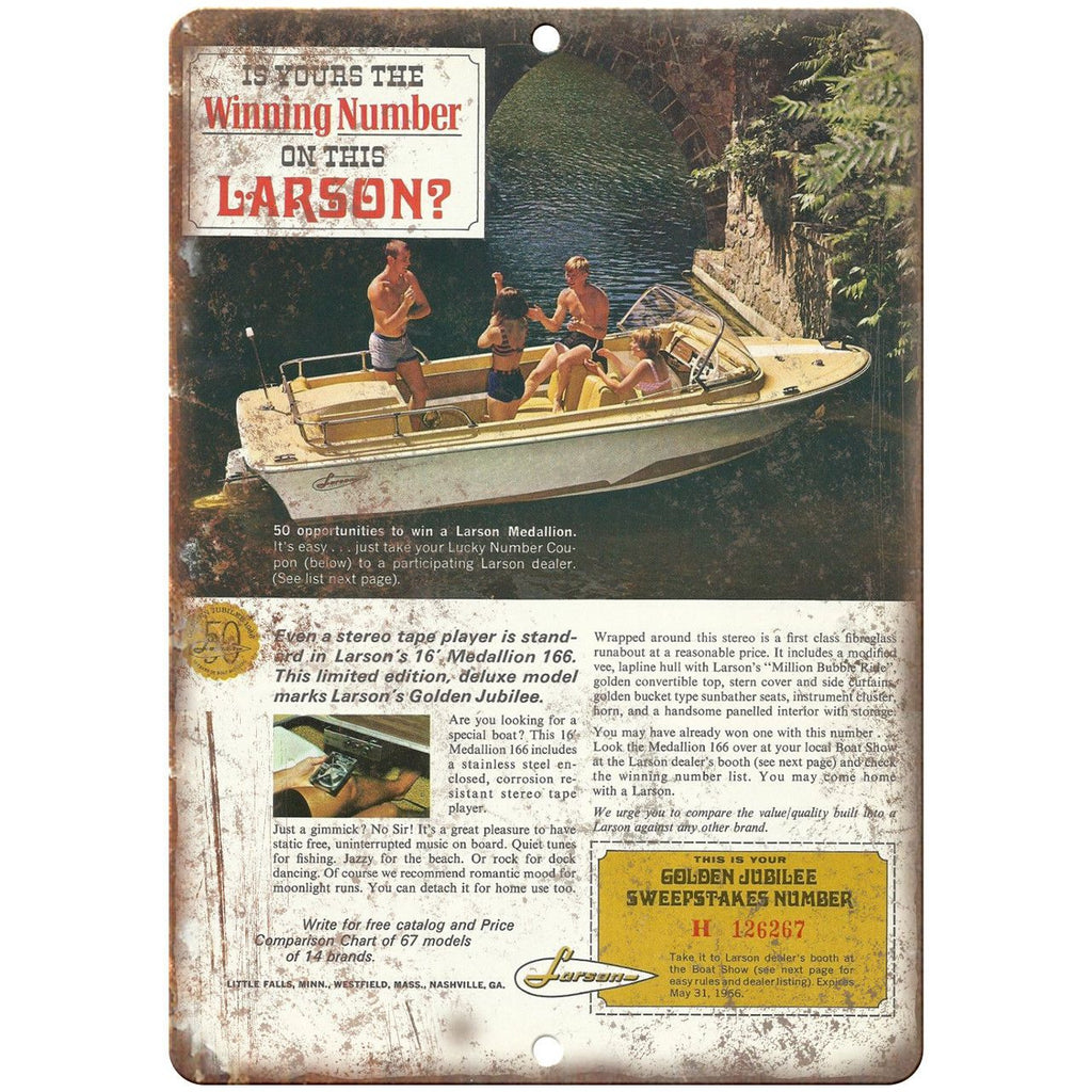Larson Boat Vintage Boating Ad 10" x 7" Reproduction Metal Sign L18