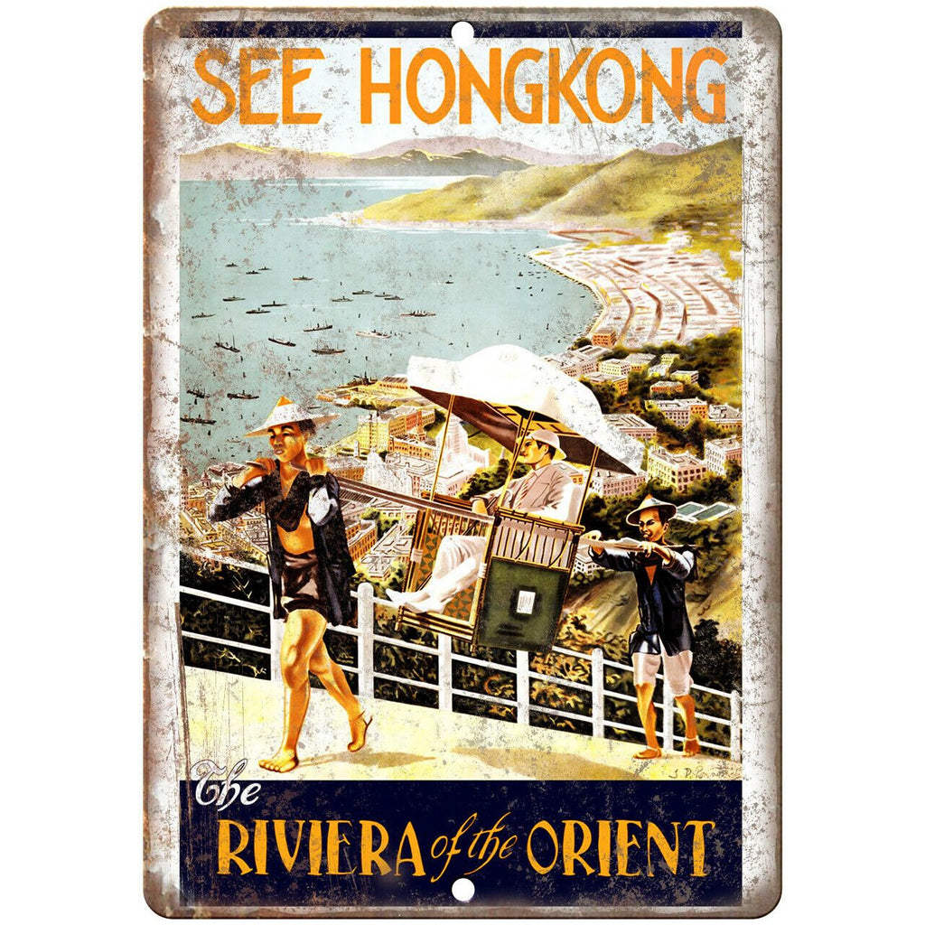 Hongkong Vintage Travel Poster Art 9" x 12" Reproduction Metal Sign T62