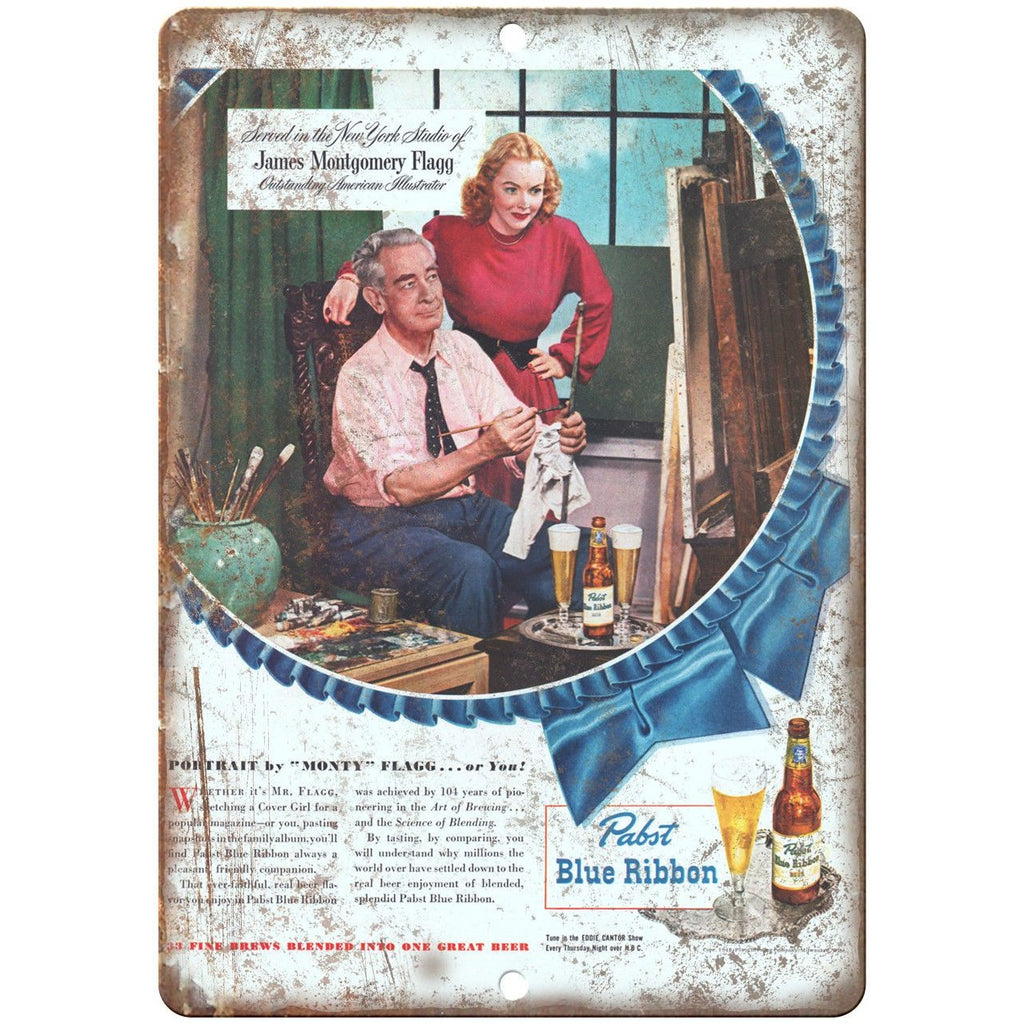 Pabst Blue Ribbon James Montgomery Flagg Ad 10" x 7" Reproduction Metal Sign E15