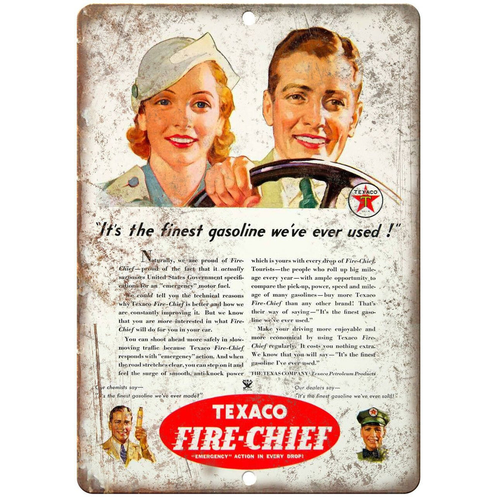 Texaco Fire Chief Finest Gasoline Ad 10" X 7" Reproduction Metal Sign A846