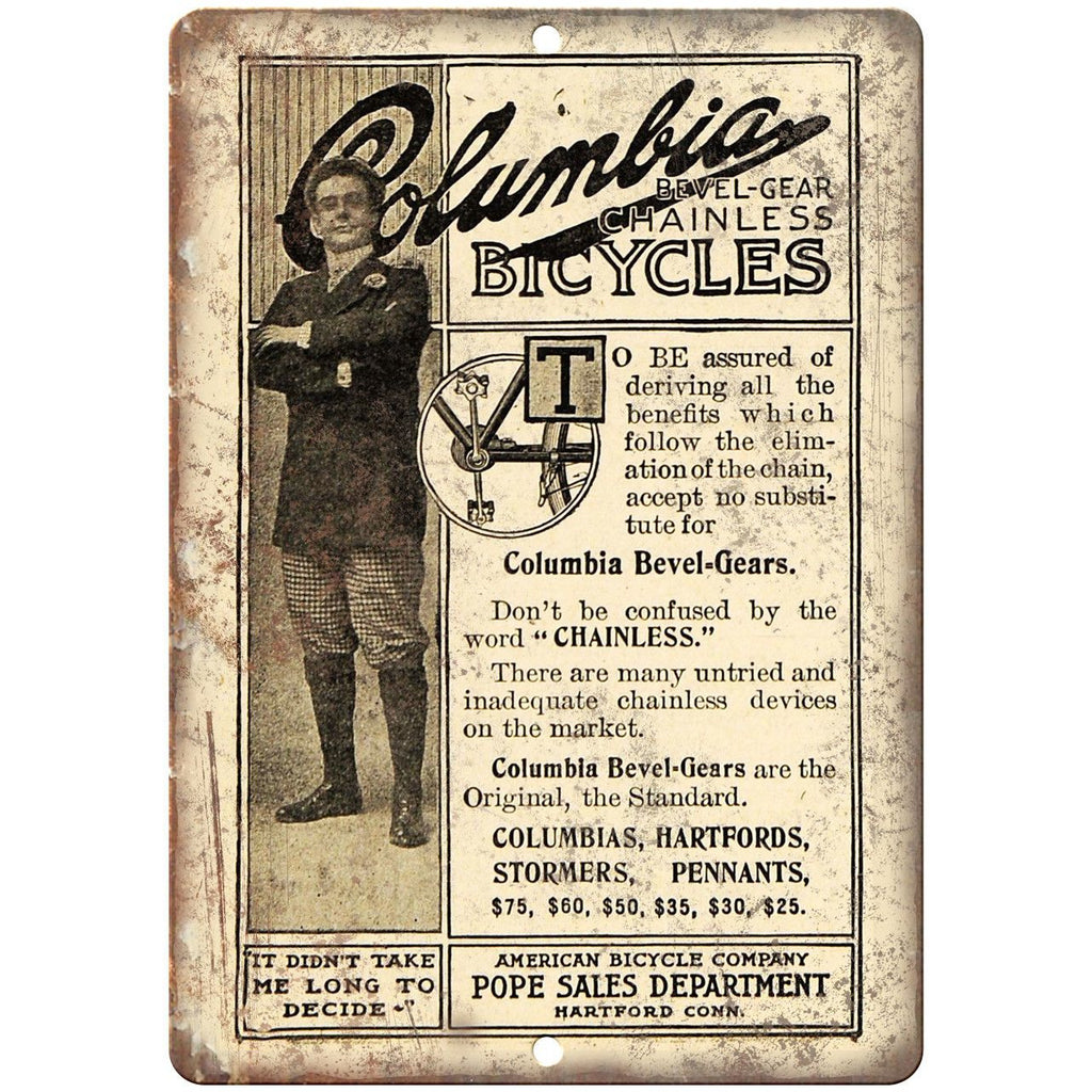 American Bicycle Company Columbia Ad 10" x 7" Reproduction Metal Sign B435