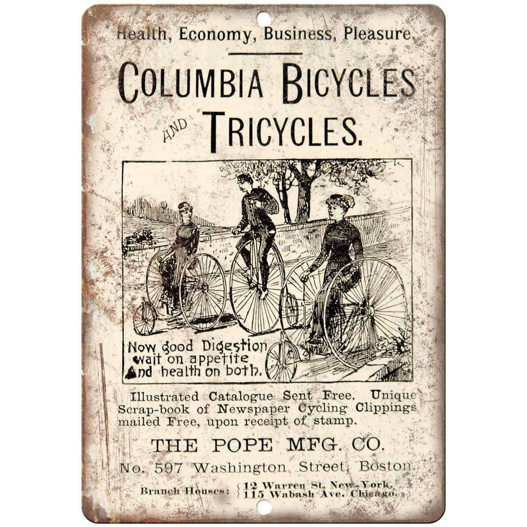 Columbia Bicycles and Tricycles Vintage Ad 10" x 7" Reproduction Metal Sign B316