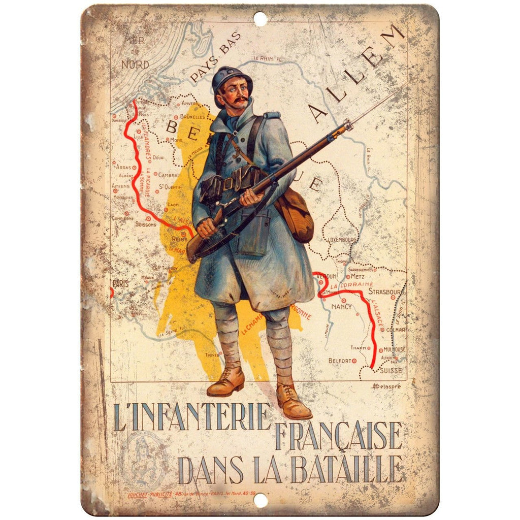 French WW2 Millitary Poster Map Rare 10" x 7" Reproduction Metal Sign M45