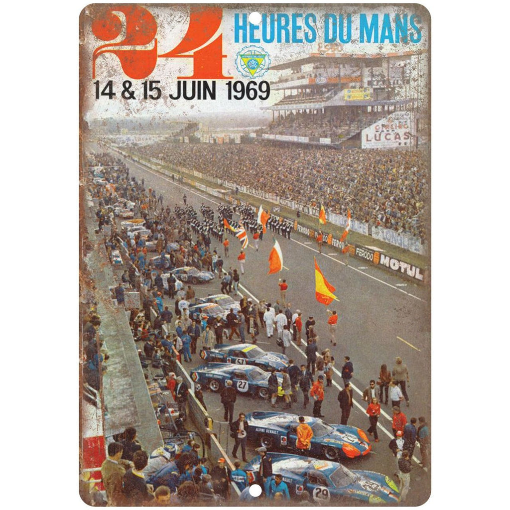 1969 24 heures du mans, car race, speedway, NASCAR 10" x 7" Retro Metal Sign