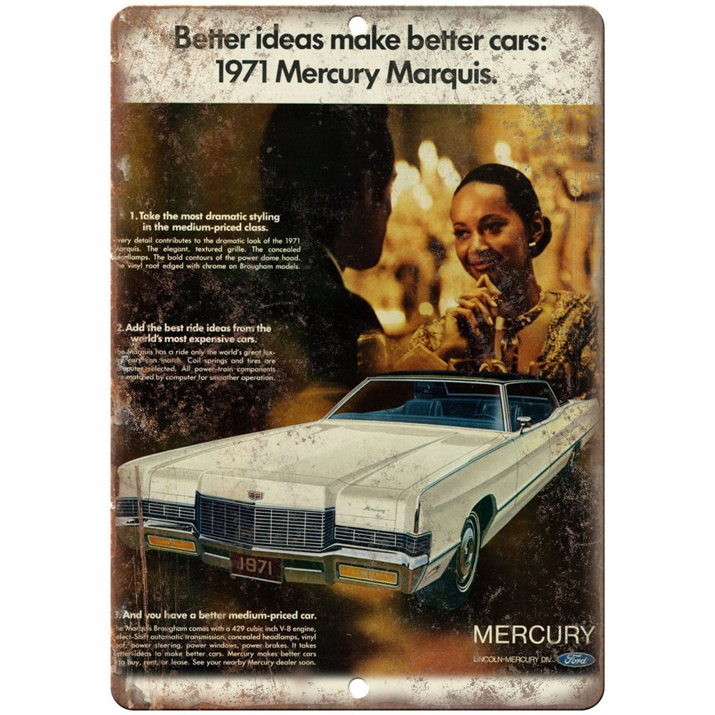 1971 Mercury Marquis Lincoln Ford Auto Ad 10" x 7" Reproduction Metal Sign A309