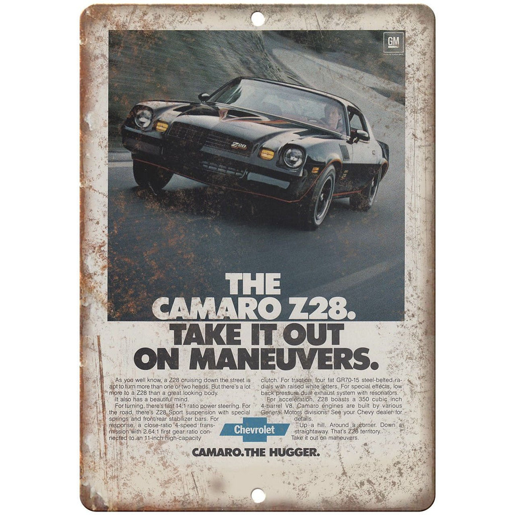 Chevy Camaro Z28 Vintage Print Ad Retro Look 10" x 7" Reproduction Metal Sign