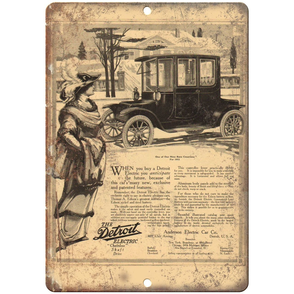 1912 - Detroit Anderson Electric Car Co. Vintage Ad - 10" x 7" Retro Metal Sign
