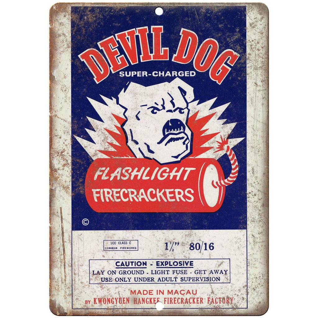 Devil Dog Firecracker Package Art 10" X 7" Reproduction Metal Sign ZD105
