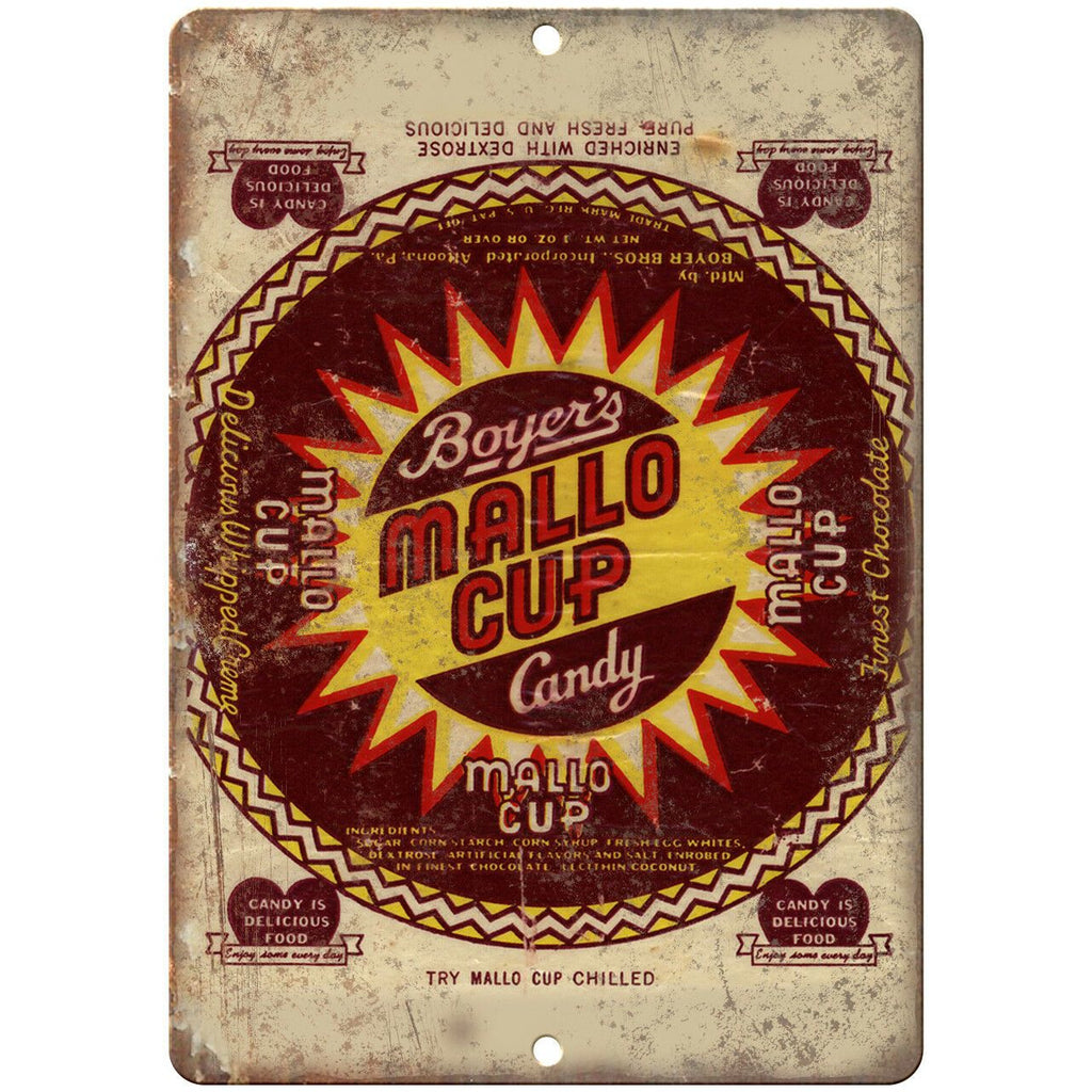 Boyers Mallo Cup Candy Ad 10" X 7" Reproduction Metal Sign N351