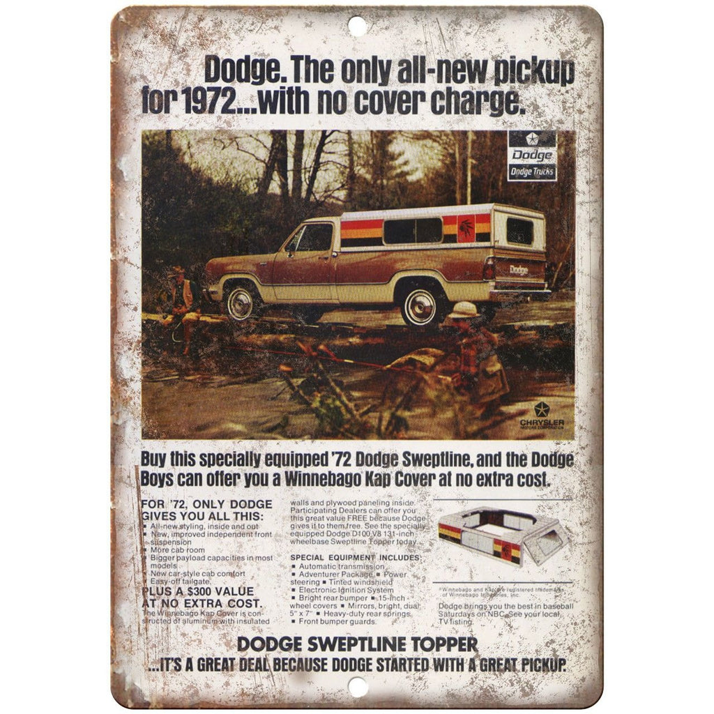 1972 Dodge Pickup Sweeptline Topper Ad 10" x 7" Reproduction Metal Sign A252