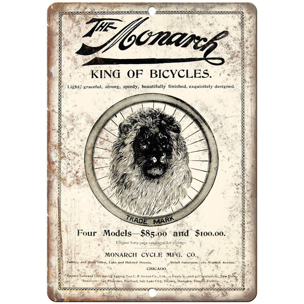 The Monarch King of Bicycles Vintage Ad 10" x 7" Reproduction Metal Sign B318