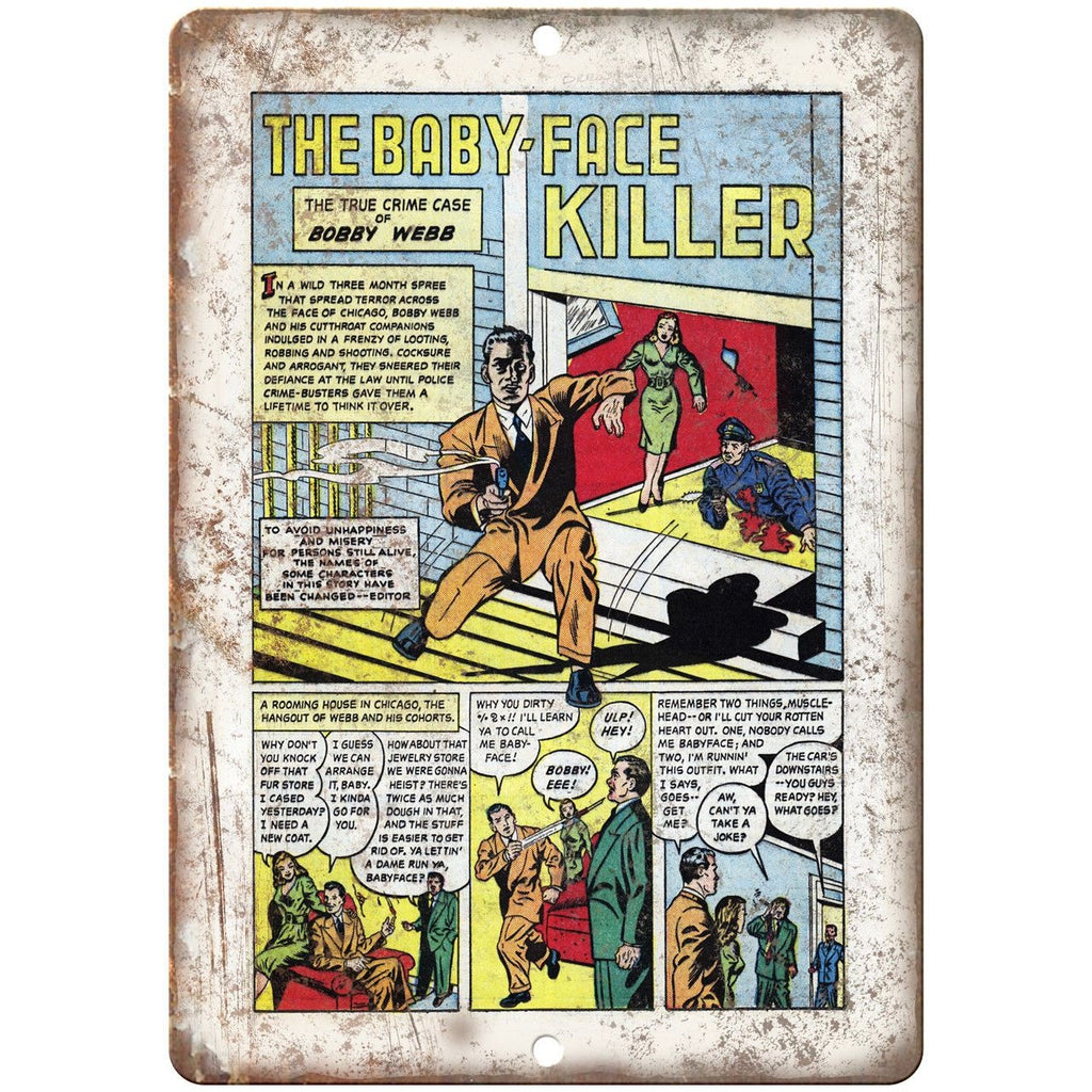 Baby Face Killer Penalty! Comic Strip 10" X 7" Reproduction Metal Sign J346