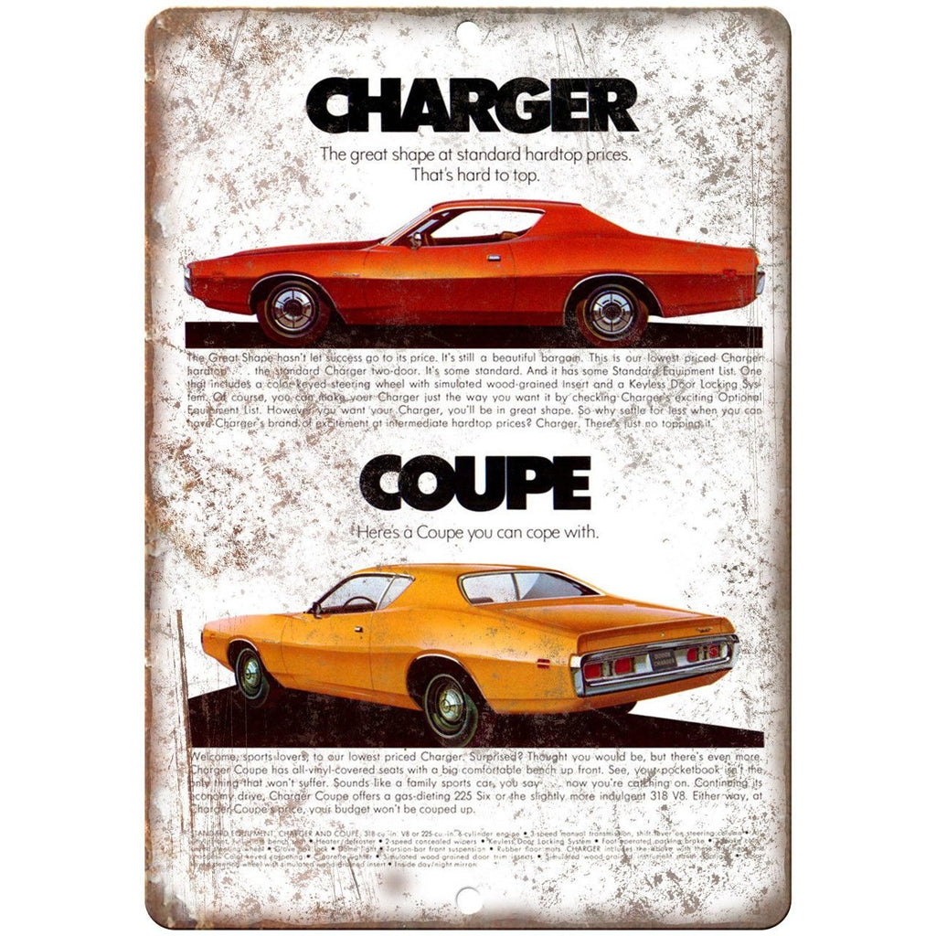 Dodge Charger Coupe Vintage Car Ad 9" x 12" Reproduction Metal Sign A220