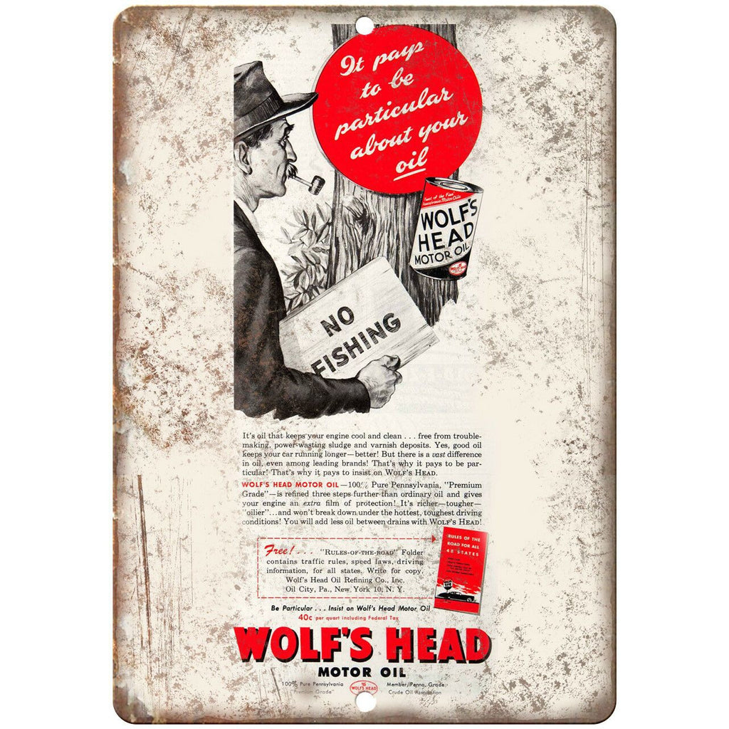Wolf's Head Motor Oil Vintage Ad 10" X 7" Reproduction Metal Sign A784