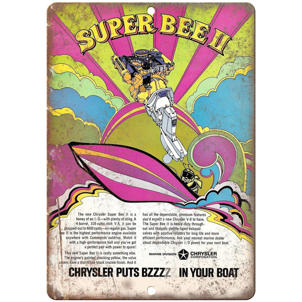 Chrysler Super Bee II Outboard Motor Ad 10" x 7" Reproduction Metal Sign L72