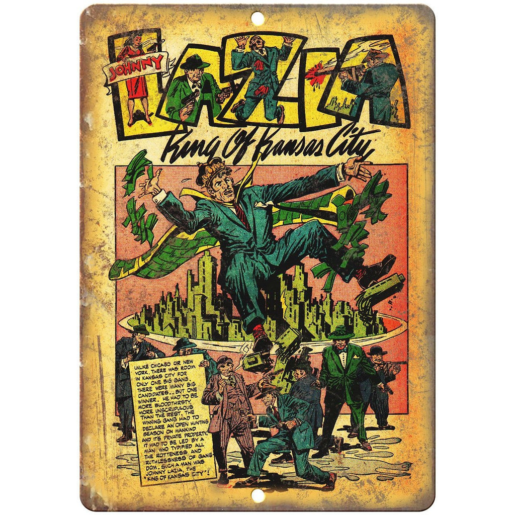 Johnny Lazia Kansas City Mafia Comic Art 10" X 7" Reproduction Metal Sign J329