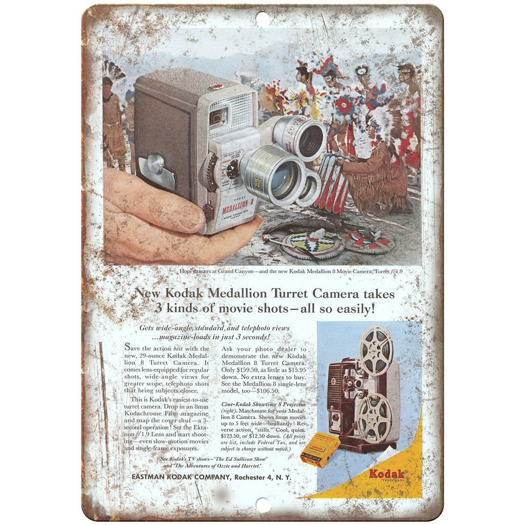 1958 - Eastman Kodak Medallion Turret Camera - 10" x 7" Retro Look Metal Sign