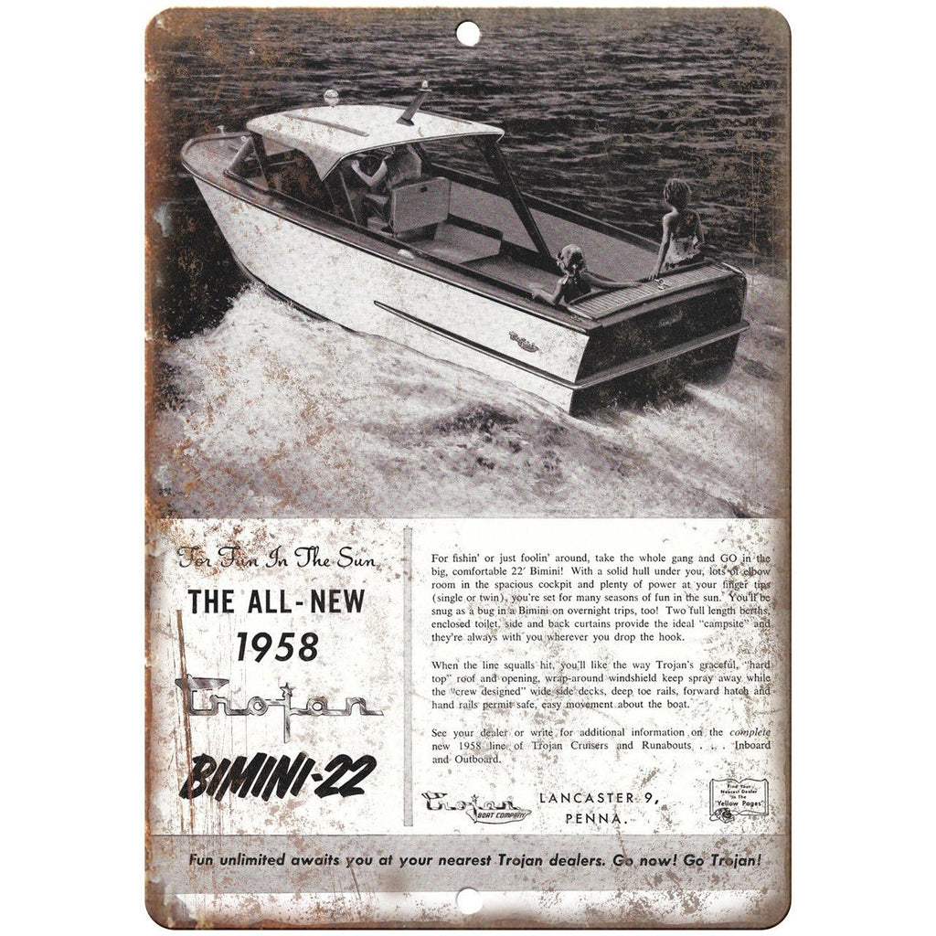 Trojan Bimini 22 Boat Vintage Ad 10" x 7" Reproduction Metal Sign L36