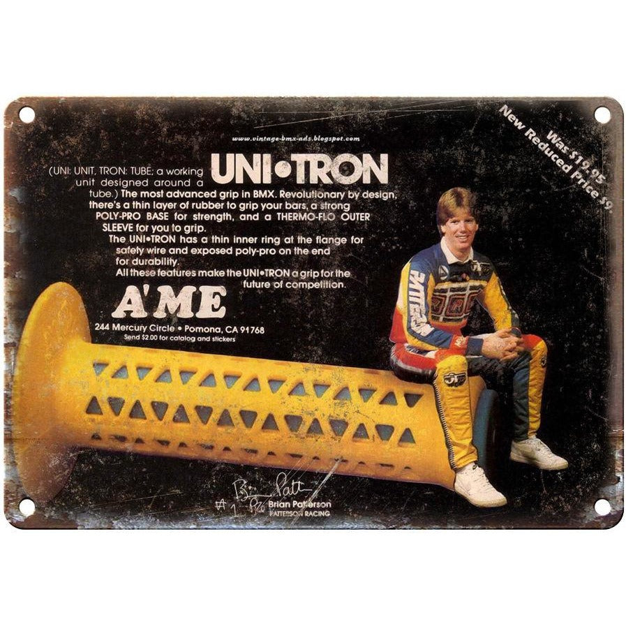 Vintage BMX Grips, Uni Tron A'me, Brian Patterson 10" x 7" Retro Metal Sign