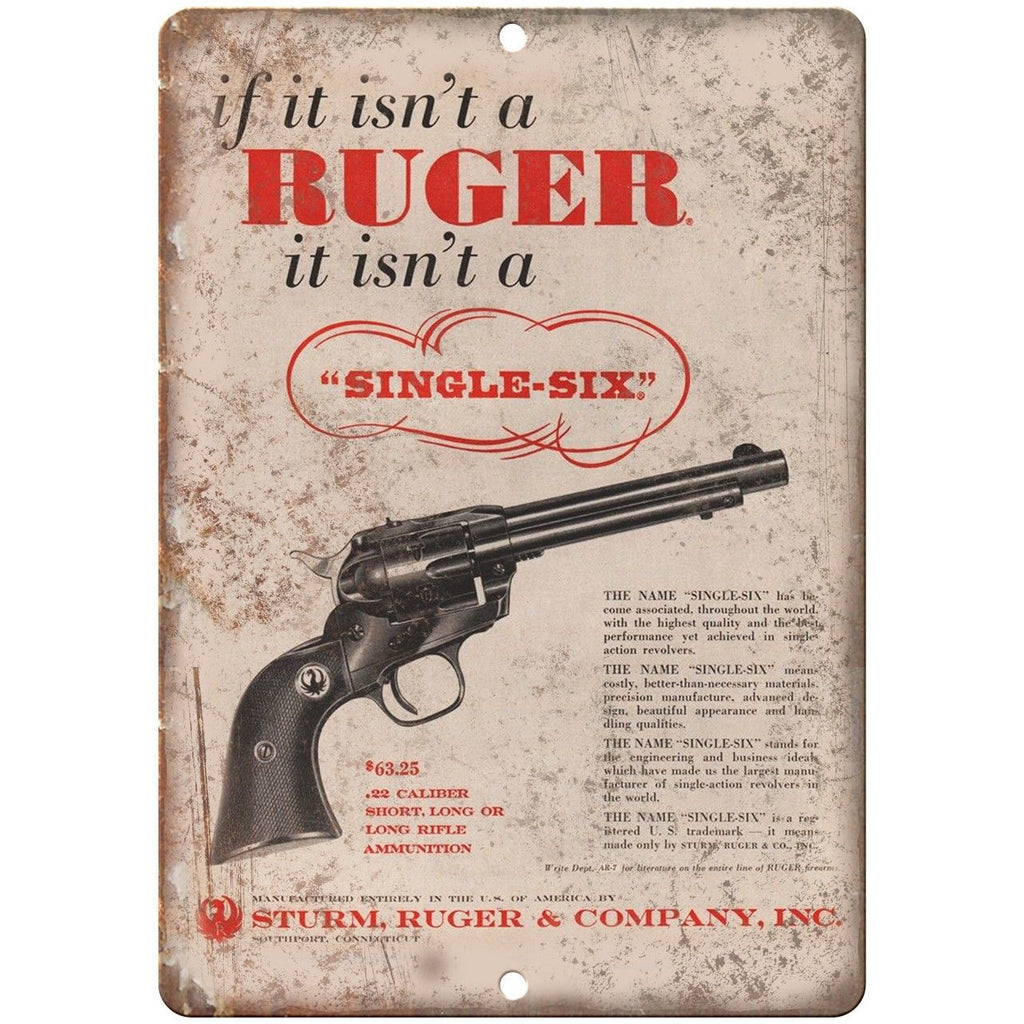 Sturm Ruger & Company Single-Six .22 Caliber 10" x 7" Reproduction Metal Sign