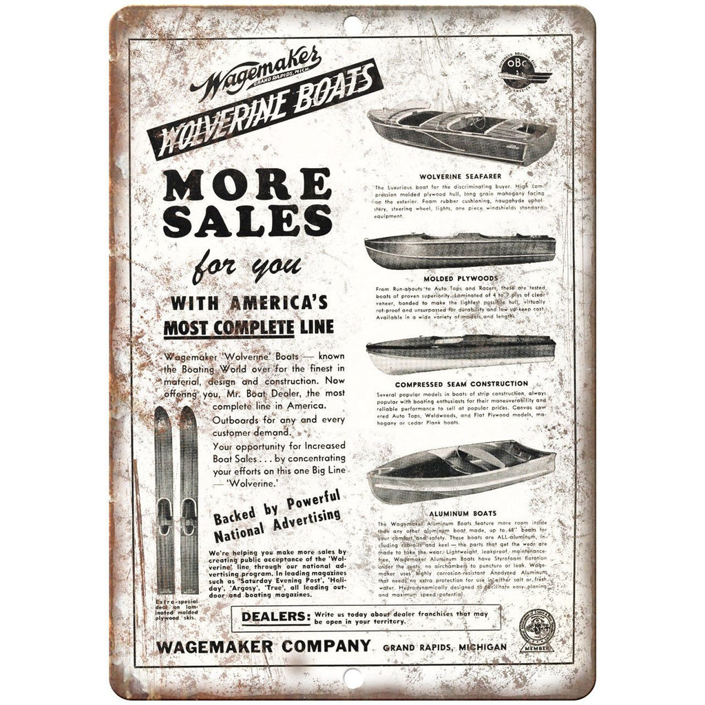 Wagemakes Wolverine Boat Vintage Ad 10" x 7" Reproduction Metal Sign L92