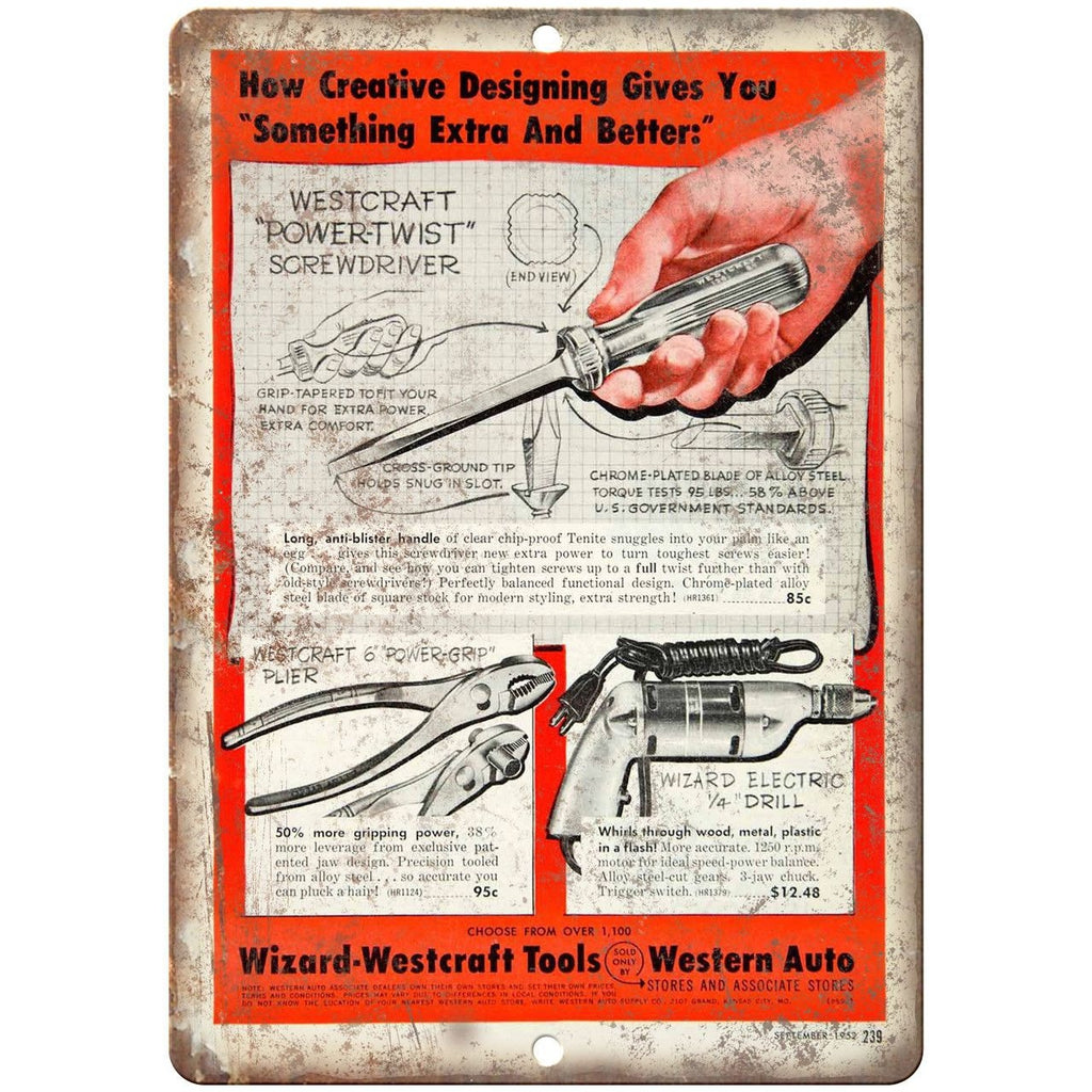 Wizard Westcraft Tools Western Auto Ad 10" X 7" Reproduction Metal Sign Z22