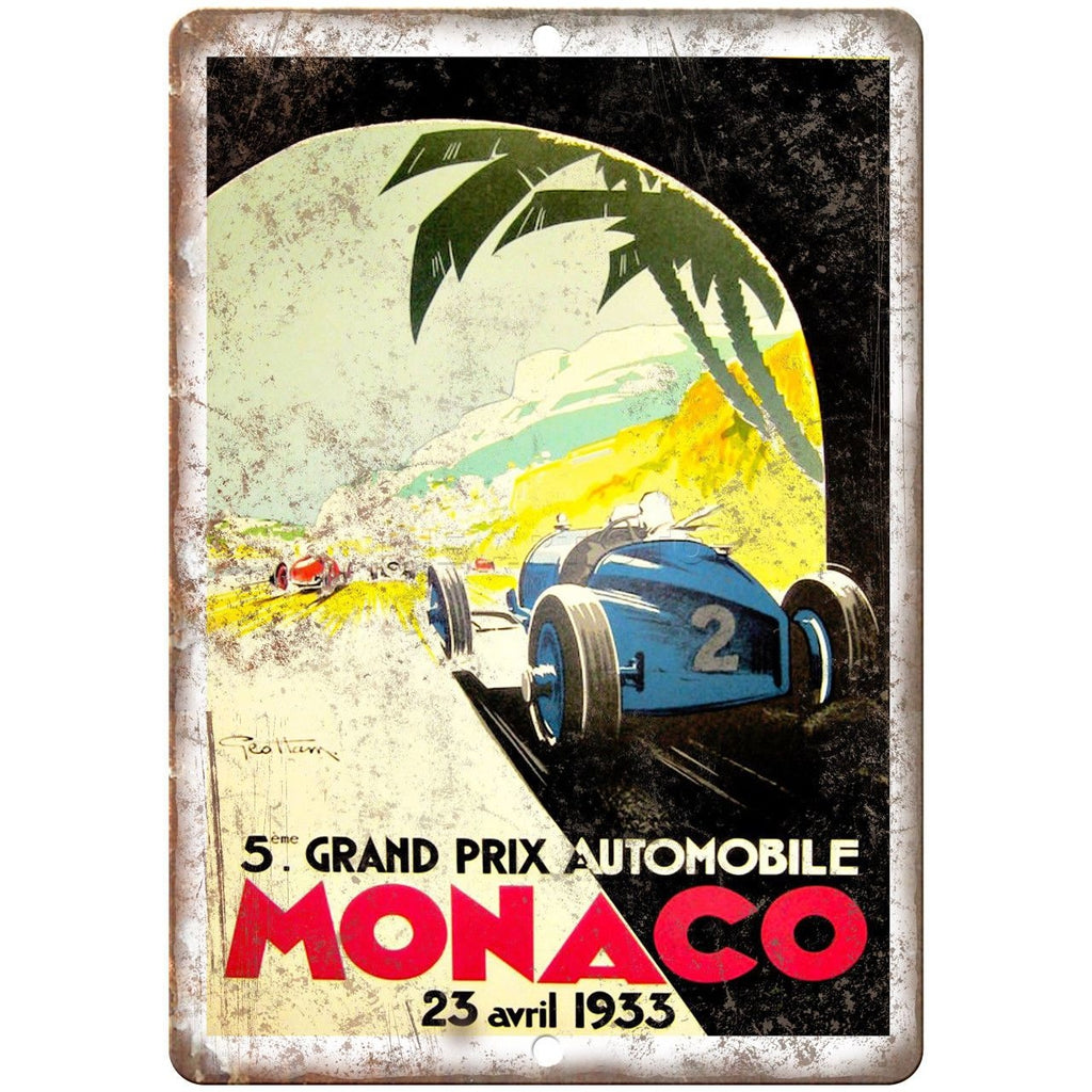1933 Monaco Grand Prix Automobile 10" X 7" Reproduction Metal Sign A573