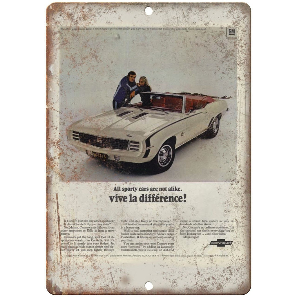 Chevy Camaro Vive La Differennce Vintage Ad 10" x 7" Reproduction Metal Sign