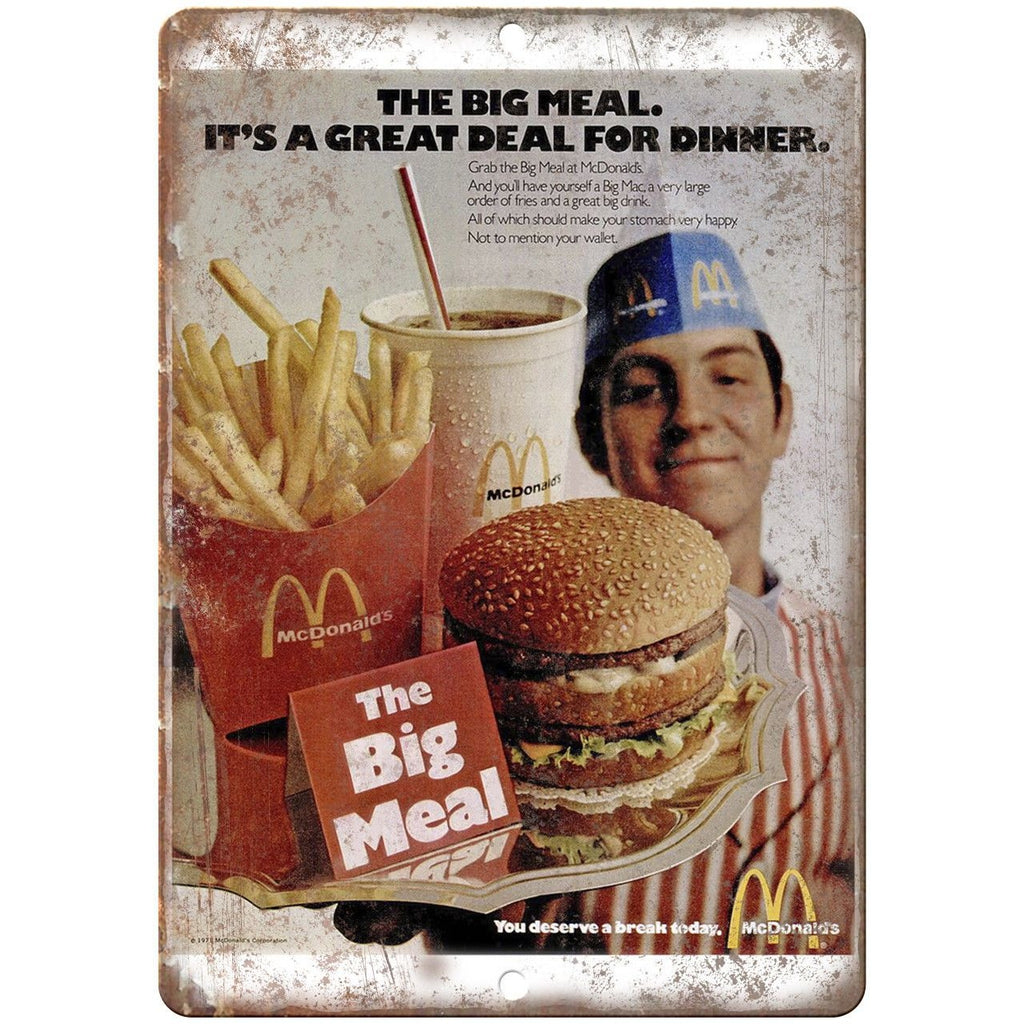 McDonald's Bic Mac Meal Vintage Ad 10" X 7" Reproduction Metal Sign N231