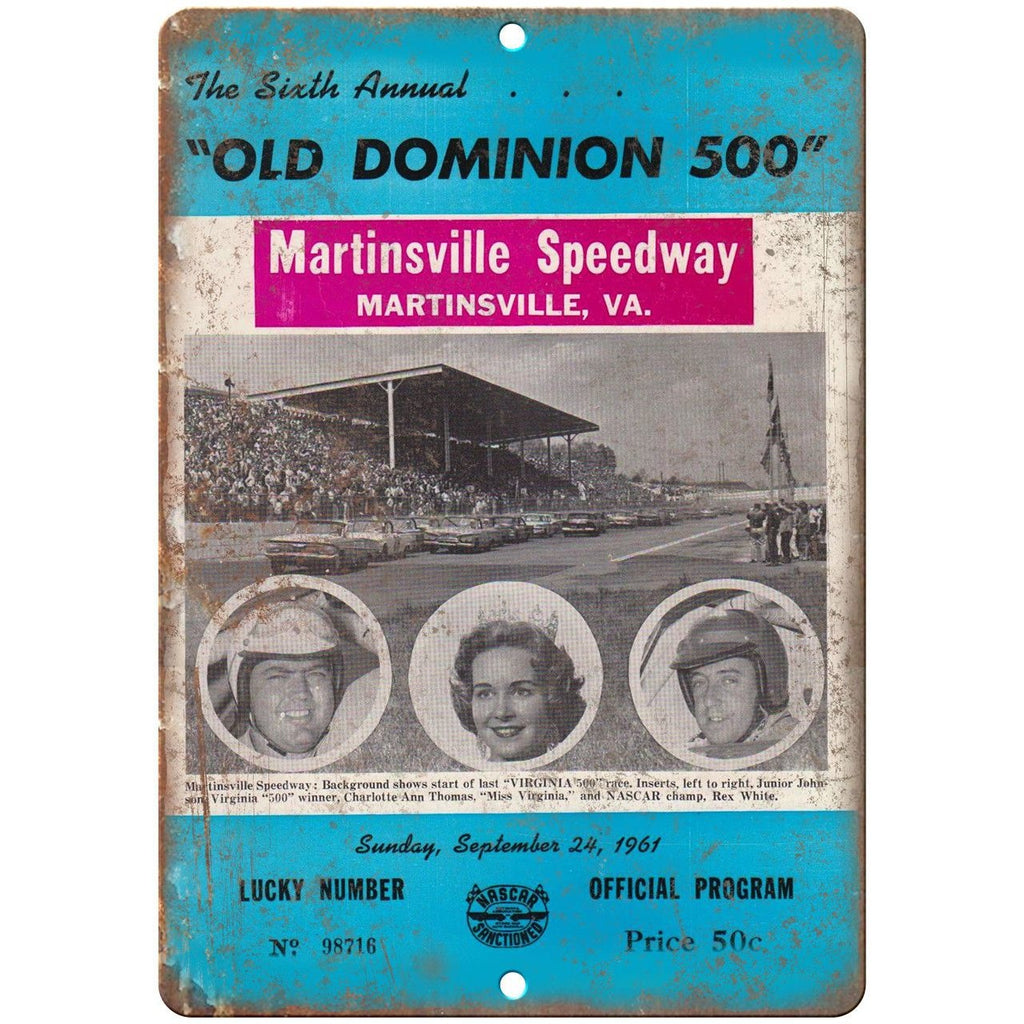1961 Old Dominion 500 Martinsville Speedway 10"X7" Reproduction Metal Sign A508